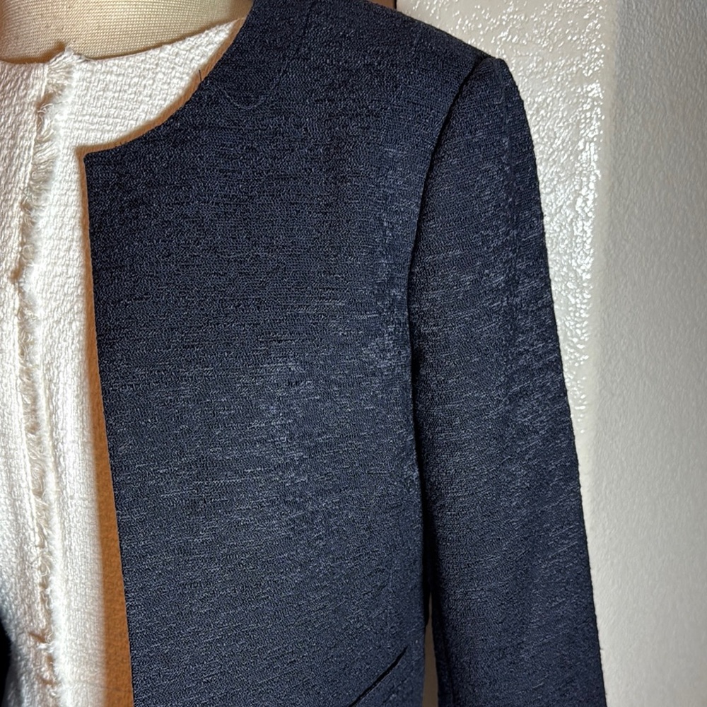 Ann Taylor Blue Blazer with Textured Fabric and Streamlined Design - Picture 2 of 8